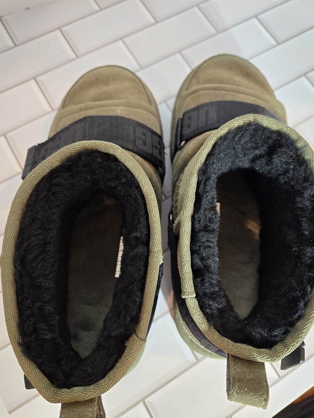 UGG BURNT OLIVE CLASSIC ULTRA MINI HYBRID SUEDE/ WOOL BOOTS, US 8/ EUR 39 - Picture 9 of 11